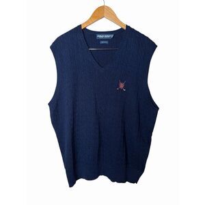 Vintage Polo Ralph Lauren Sweater Vest Mens XL Navy Cable Chunky Knit